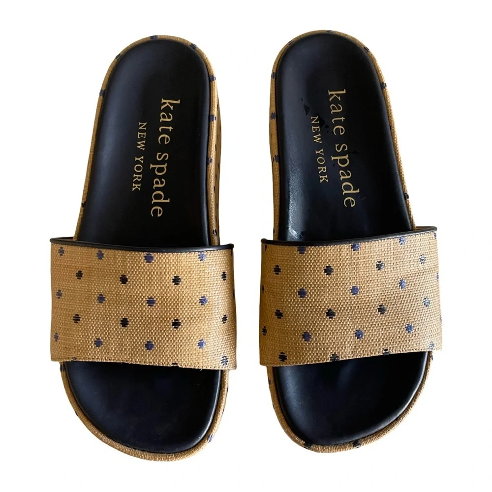 Kate Spade New York Breeze Raffia Platform Slide Sandals Polka Dot Wedge